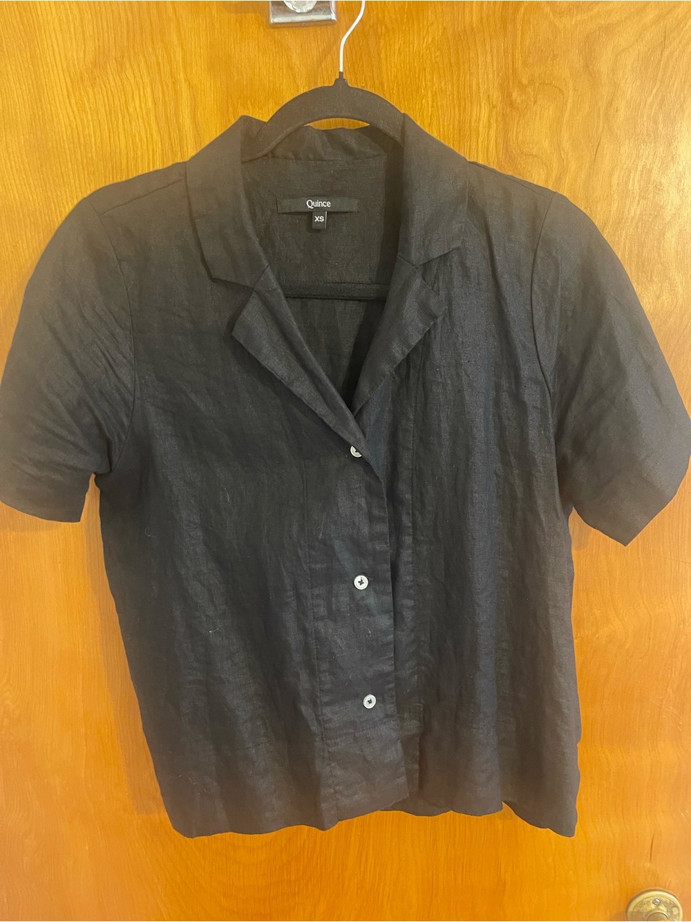 Quince women's Black Short-Sleeve Linen Button-Down Shirt